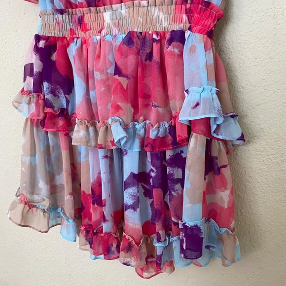 MISA Los Angeles Isella Ruffled Floral Mini Dress pink blue size M‎ - Picture 7 of 10